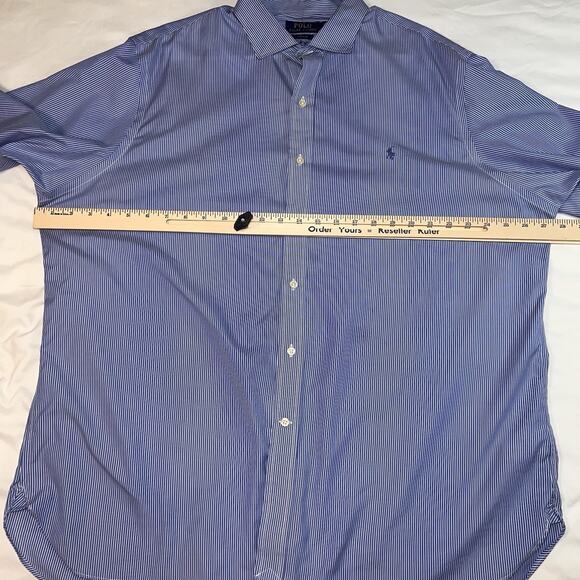 Polo Ralph Lauren Shirt Men’s Size 18 34/35 Blue White Striped Easy Care Office - Picture 7 of 14